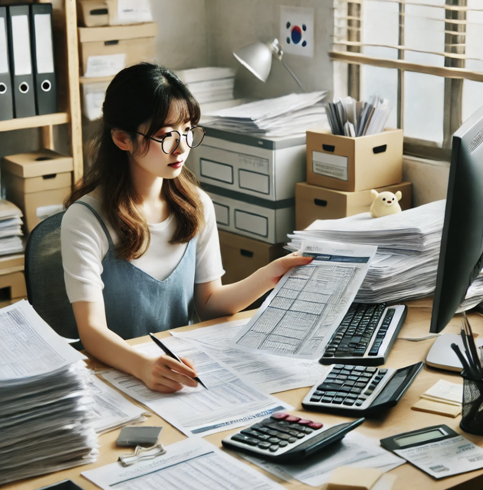세금 서류를 꼼꼼히 검토하는 직원