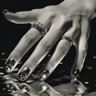 은쟁반에 반사된 실버 메탈 미러 네일아트 사진, 아주 화려하고 블링블링합니다.