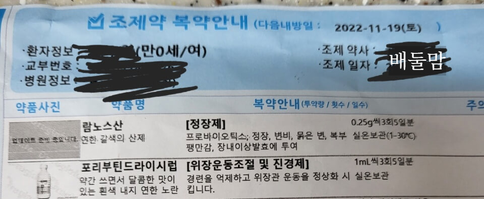 처방받은 약 봉지 사진.