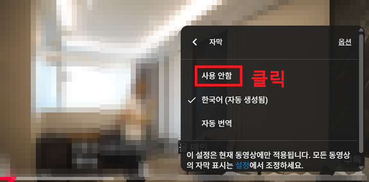 자막 설정창 보임