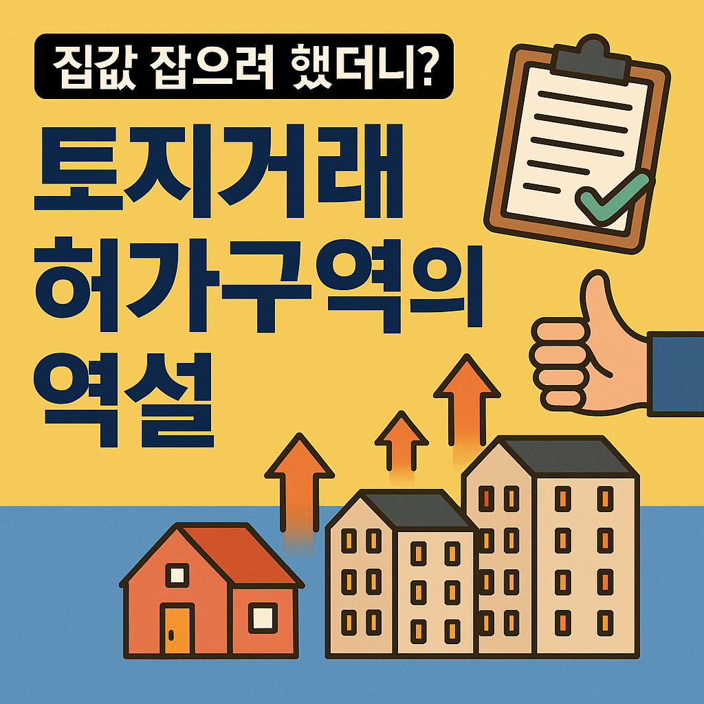 토지거래허가구역을 상징하는 건물 아이콘과 허가 도장을 표현한 썸네일