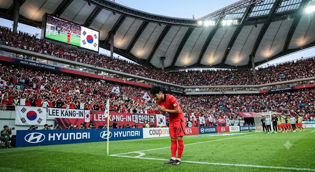 많은 관중 앞에서 인사하는 이강인선우 이미지