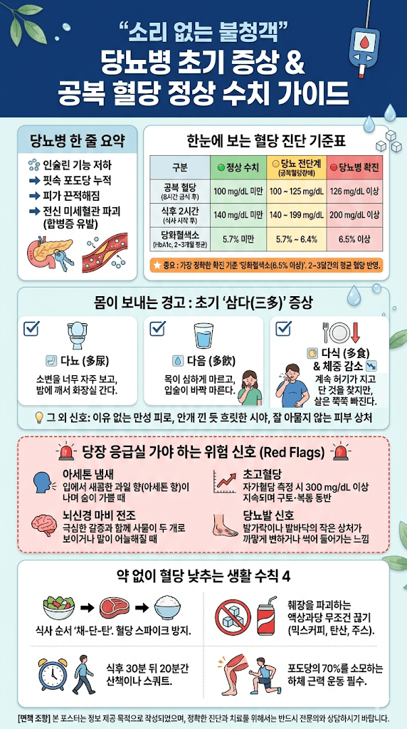 당뇨병 초기 증상과 공복 혈당 정상 수치 가이드