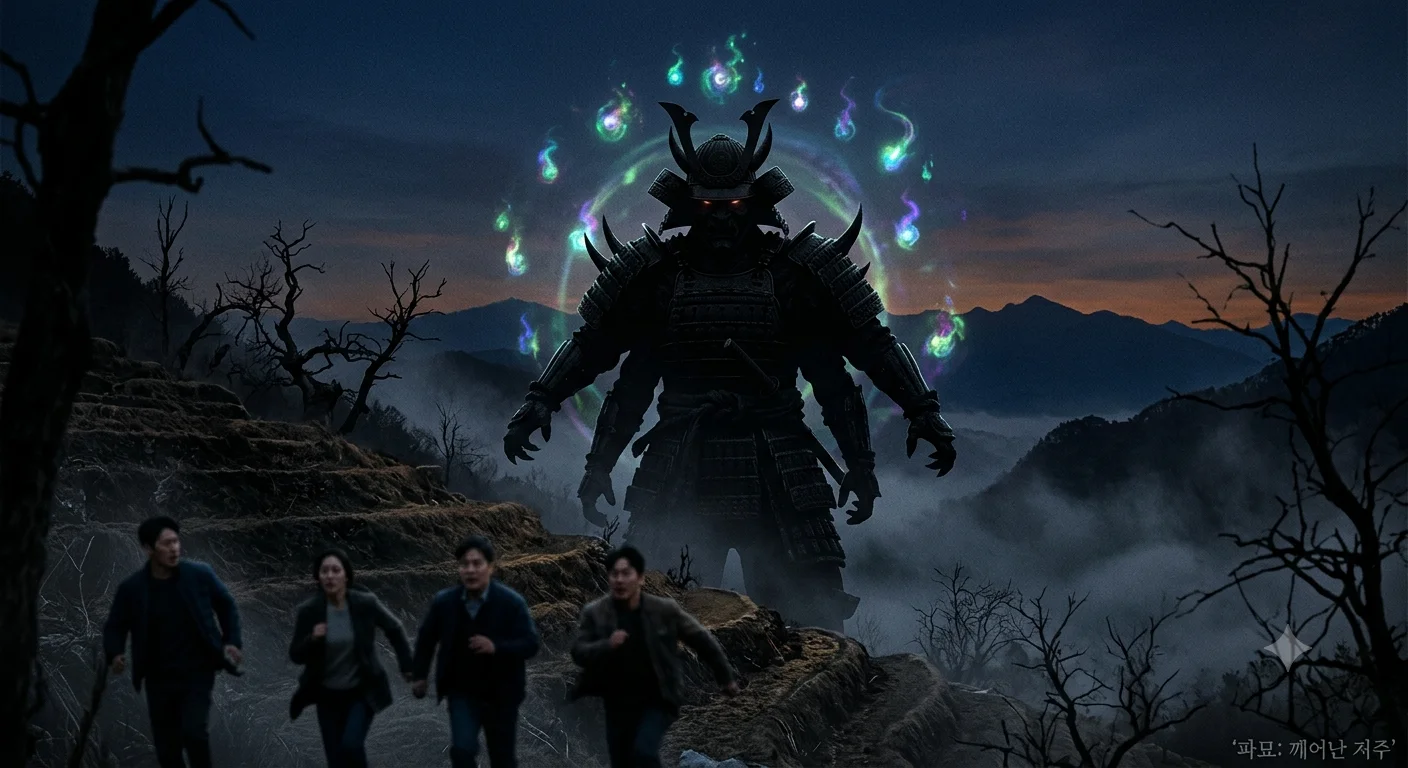 영화 파묘 일본 장수 오니 도깨비불과 쇠말뚝 상징 장면