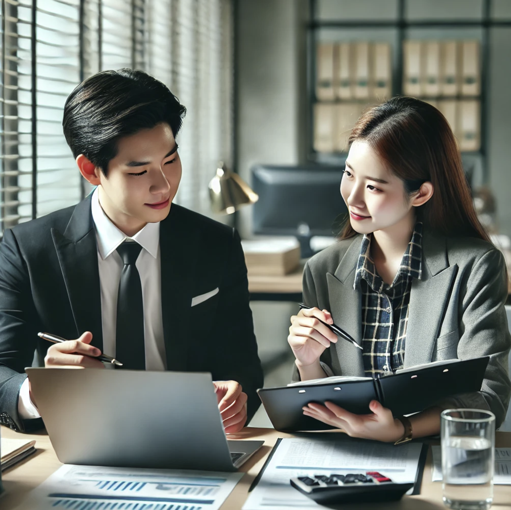 고객과 상담하는 세무 컨설턴트. 