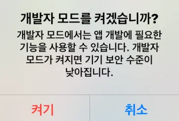 IOS 설정 개인정보 보호 및 보안 개발자 모드를 켜겠습니까