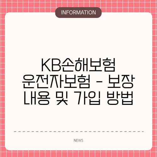 KB손해보험 운전자보험 - 보장 내용 및 가입 방법