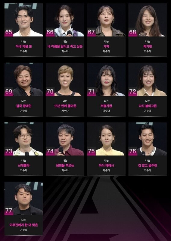 싱어게인3-참가자들의-얼굴이-번호-순서대로-나열되어-있는-사진