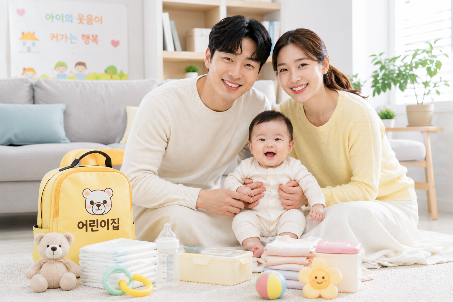 부모급여와 어린이집 이용 대상 조건을 설명하는 영아 가정 이미지