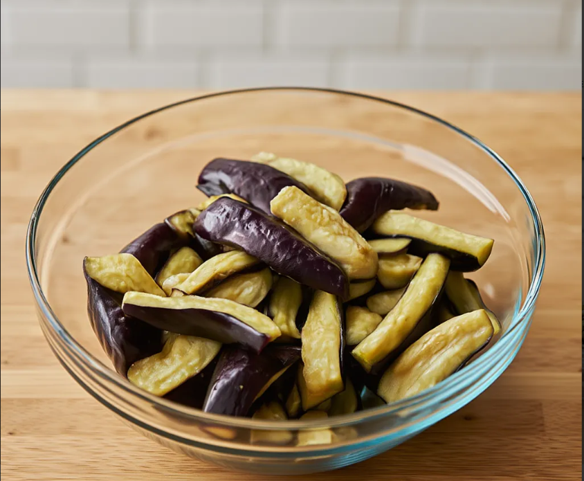 찐가지를 물기를 빼고 투명볼에 담겨 있는 모습