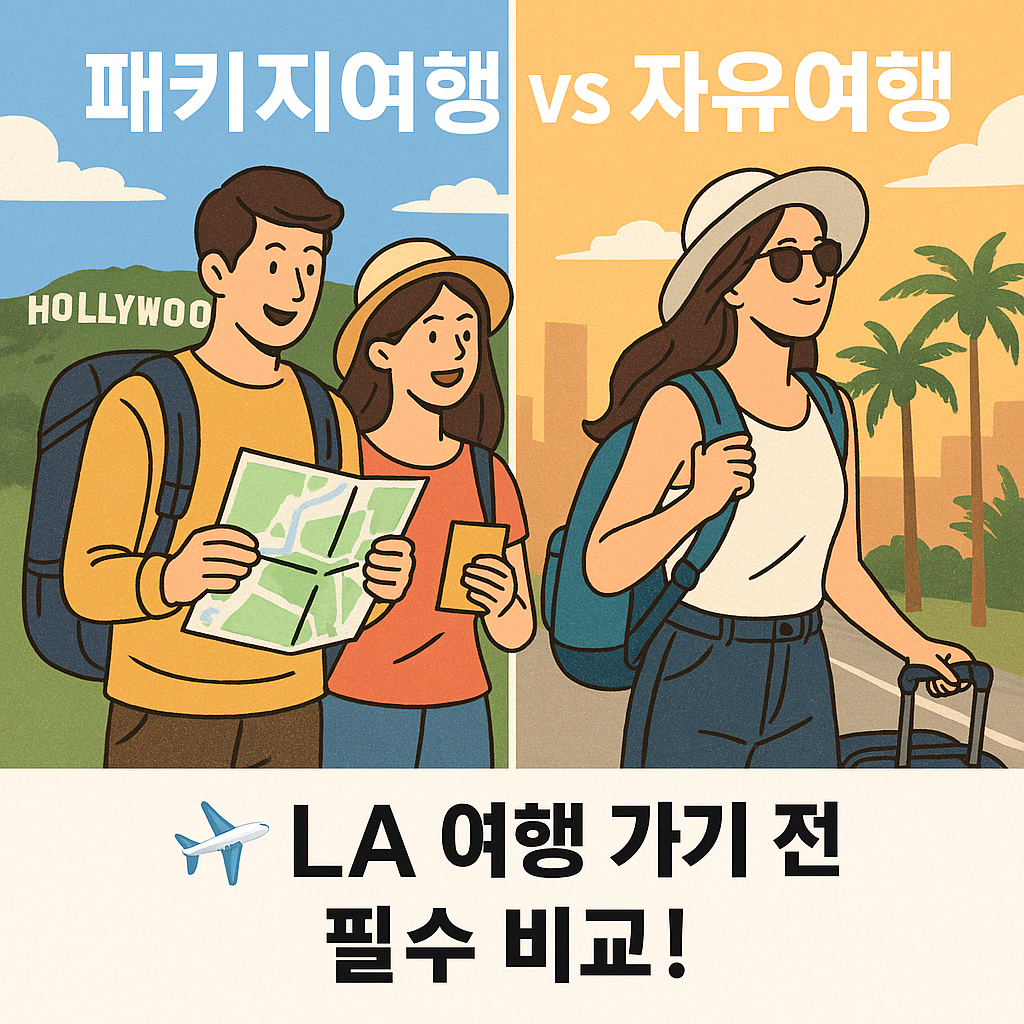 LA 패키지여행 VS 자유여행 비교 포스터 이미지
