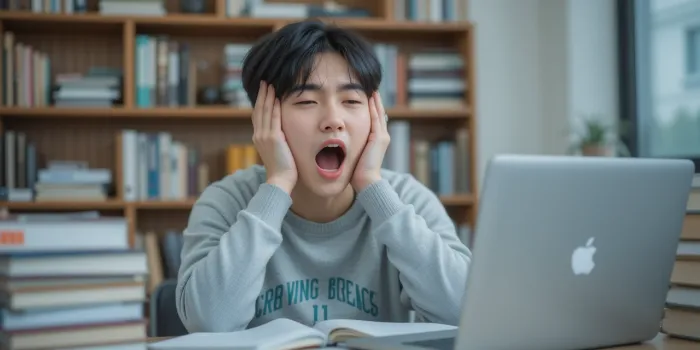 졸음을 참으며 공부하는 학생