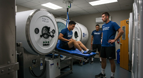 고압산소케어를 받는 운동선수들