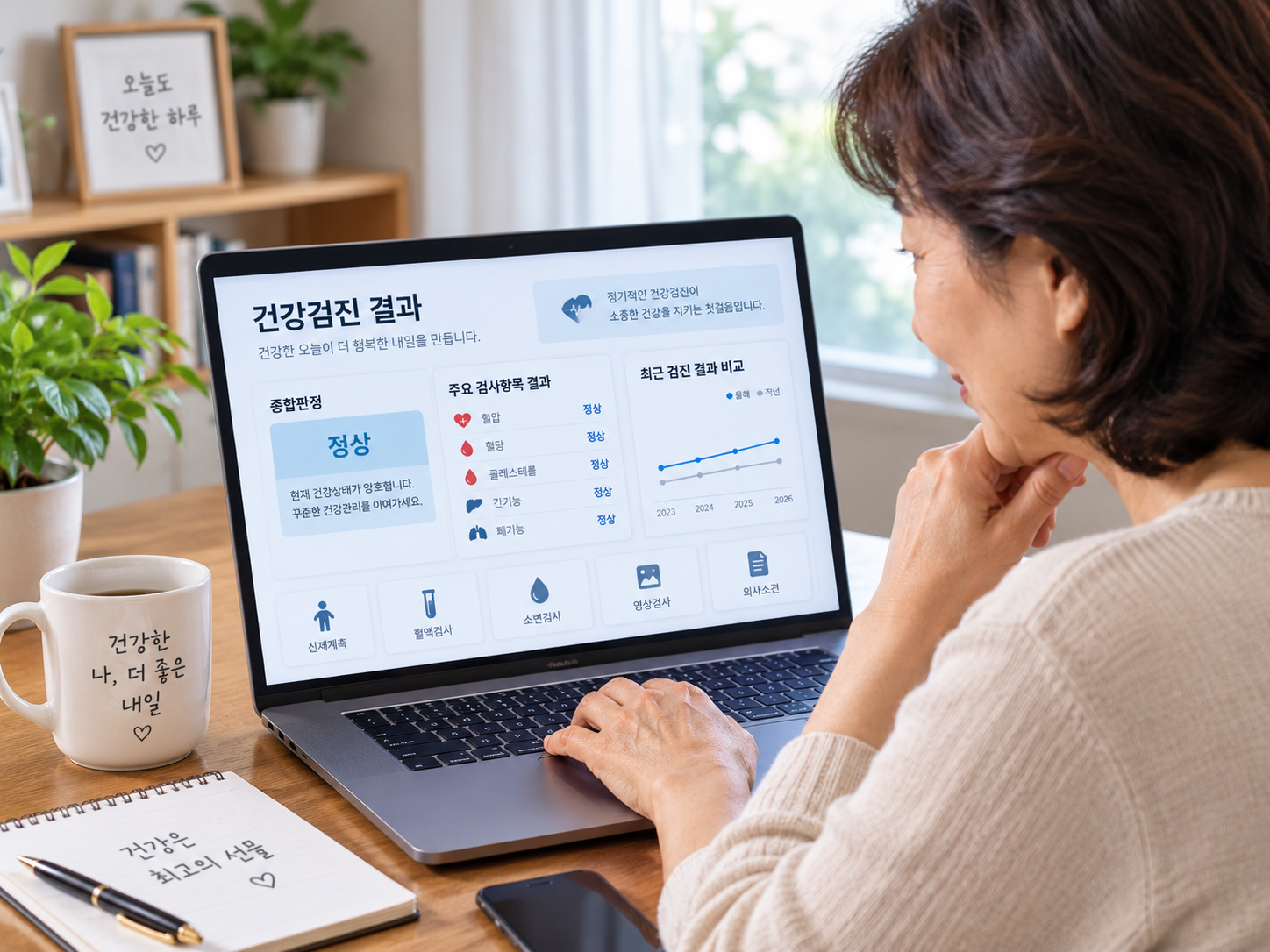 국민건강보험공단 건강검진 결과를 노트북으로 확인하는 모습