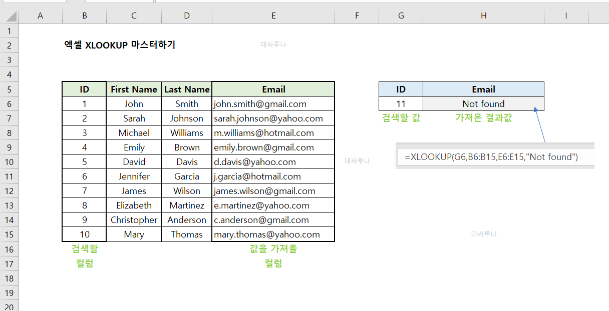 엑셀 XLOOKUP 함수 사용법