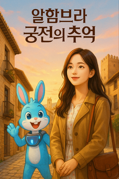 게임속 토끼 캐릭터와 현실에서 함께 있는 상상을 하고 있는 여성의 모습