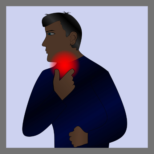 목이 아픈 사람 그림의 옆모습