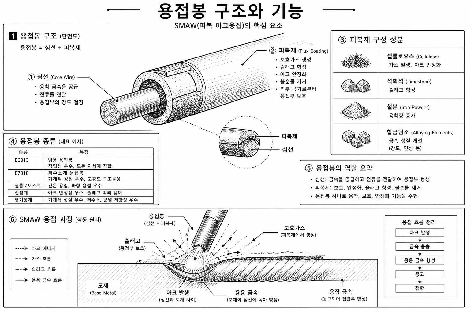 용접봉 구조와 기능 개념도