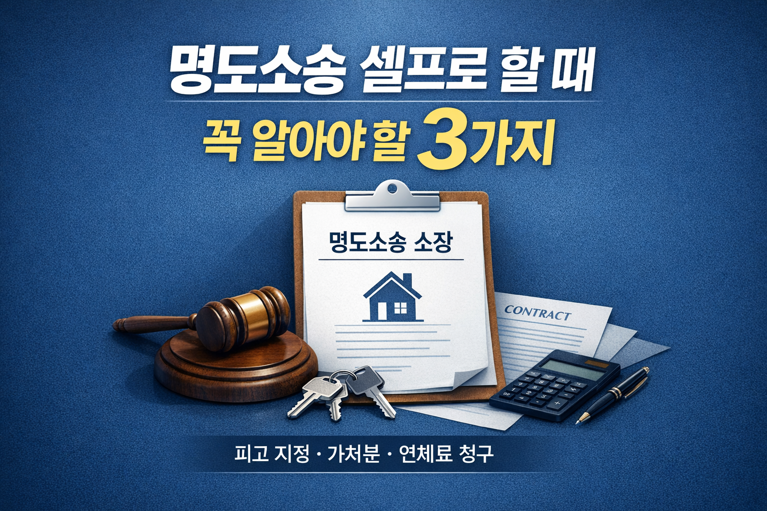 명도소송 셀프 진행 시 피고 지정과 가처분, 연체료 청구 방법을 설명하는 대표 이미지