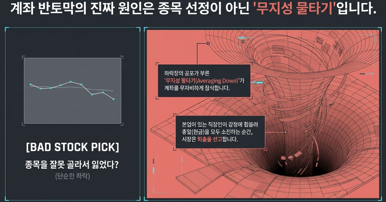 직장인 주식 단타 스윙 투자 무지성 물타기 수학적 파멸 피라미딩 Pyramiding 분할 매수 평단가 관리 팩트 체크