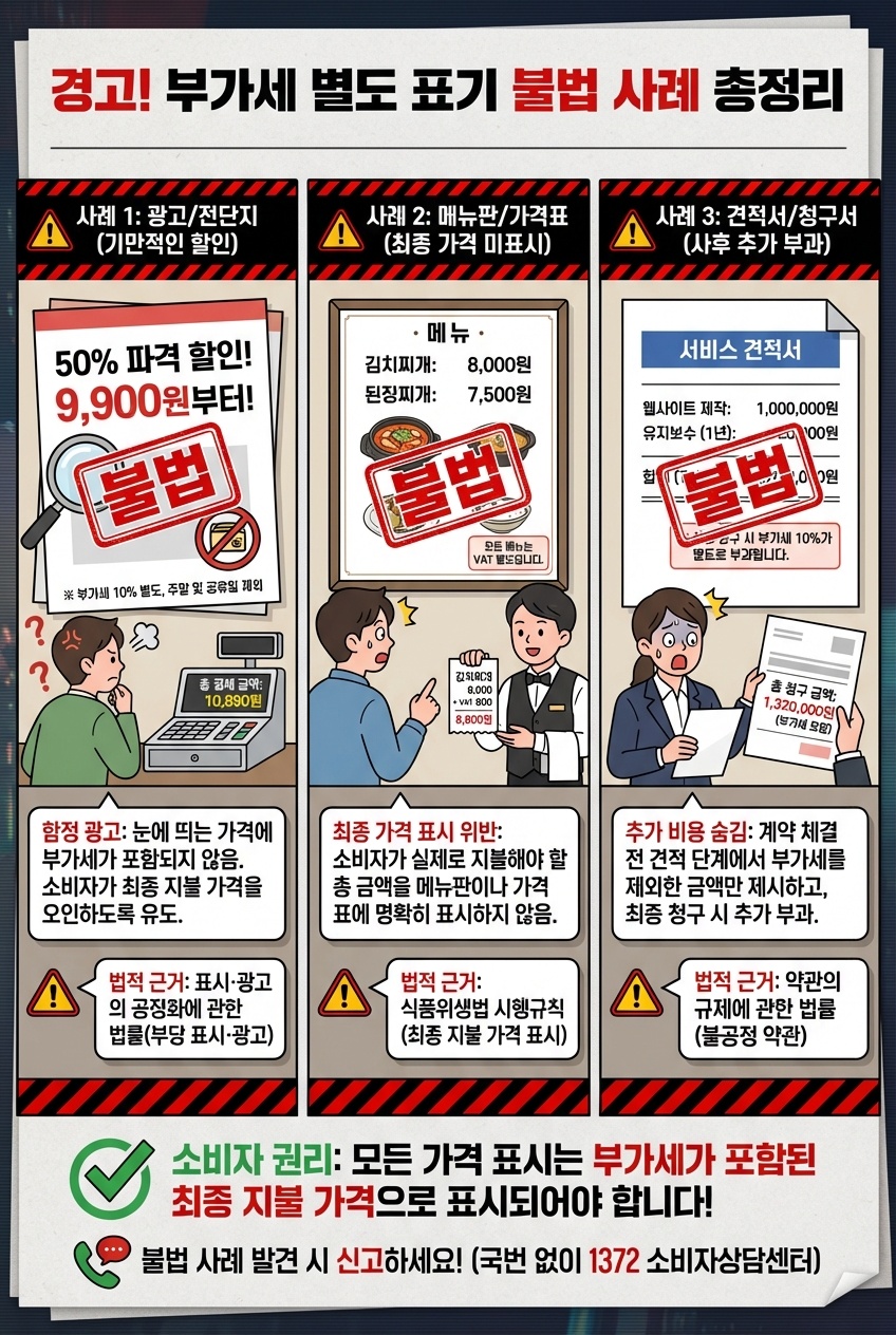 부가세 별도표시 불법 사례 총정리 - 광고 전단지 기만할인 및 최종가격 미표시 견적서