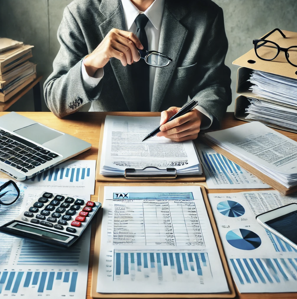 세금 관련 작업을 하고 있는 모습