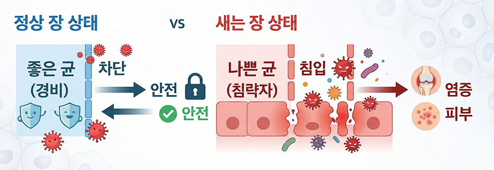 정상 장, 새는 장, 장 피부 질환