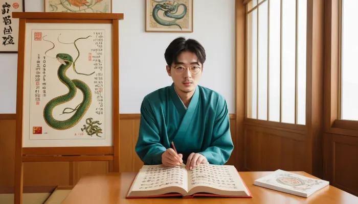 뱀띠 올해 운세를 자세히 읽고 있는 모습
