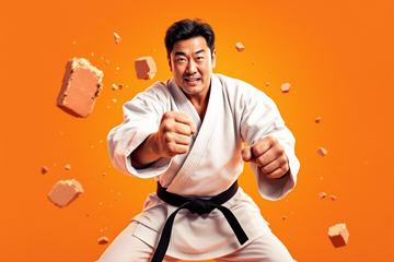 하이파이브 영화 종민 캐릭터가 태권도복을 입고 벽돌을 주먹으로 깨는 장면