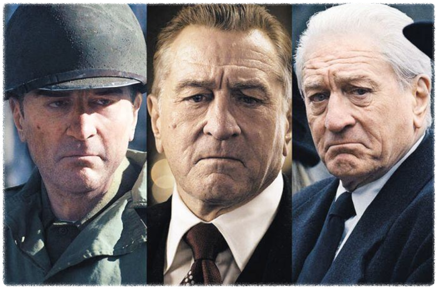 영화 <아이리시맨>에서 배우 로버트 드니로의 청년, 중년, 노년을 딥페이크(Deepfake) 기술로 구현