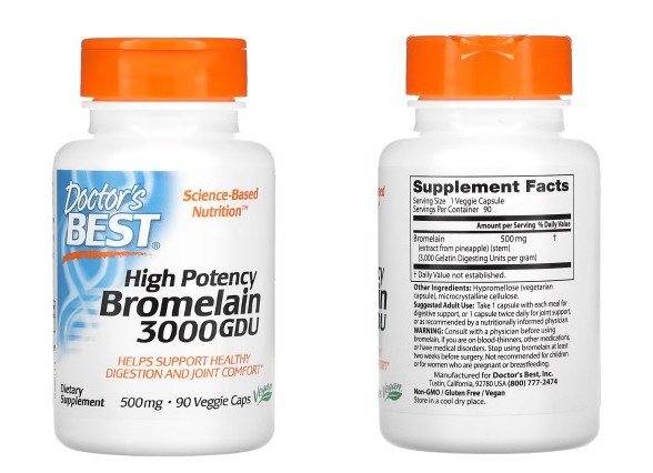 Doctor's Best, 고효능 브로멜라인, 3,000GDU, 500mg, 베지 캡슐 90정