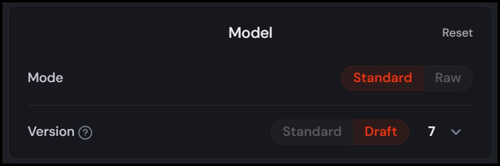 Midjourney Web UI 모드 패널 이미지 스크린 샷