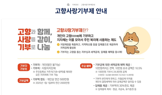 천안 고향사랑기부제 답례품 신청방법