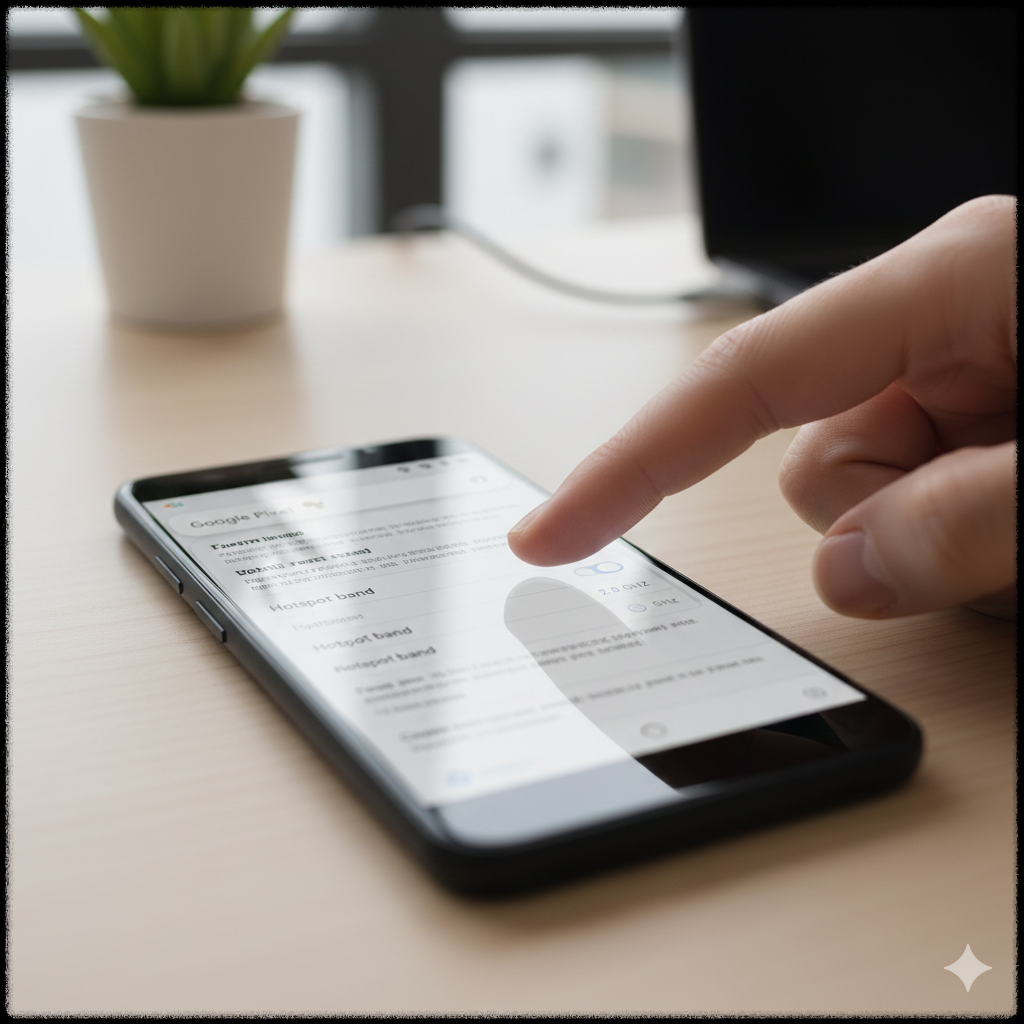 안드로이드에서 핫스팟 주파수 대역을 변경하는 모습