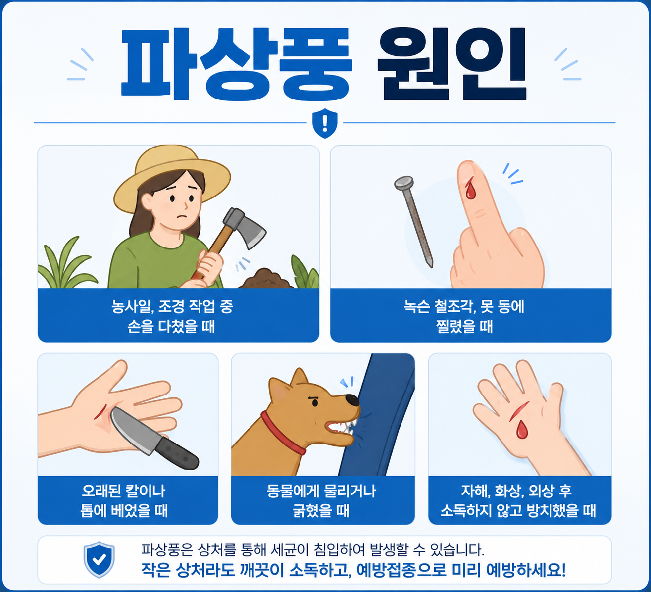 다양한 파상풍의 감염 경로