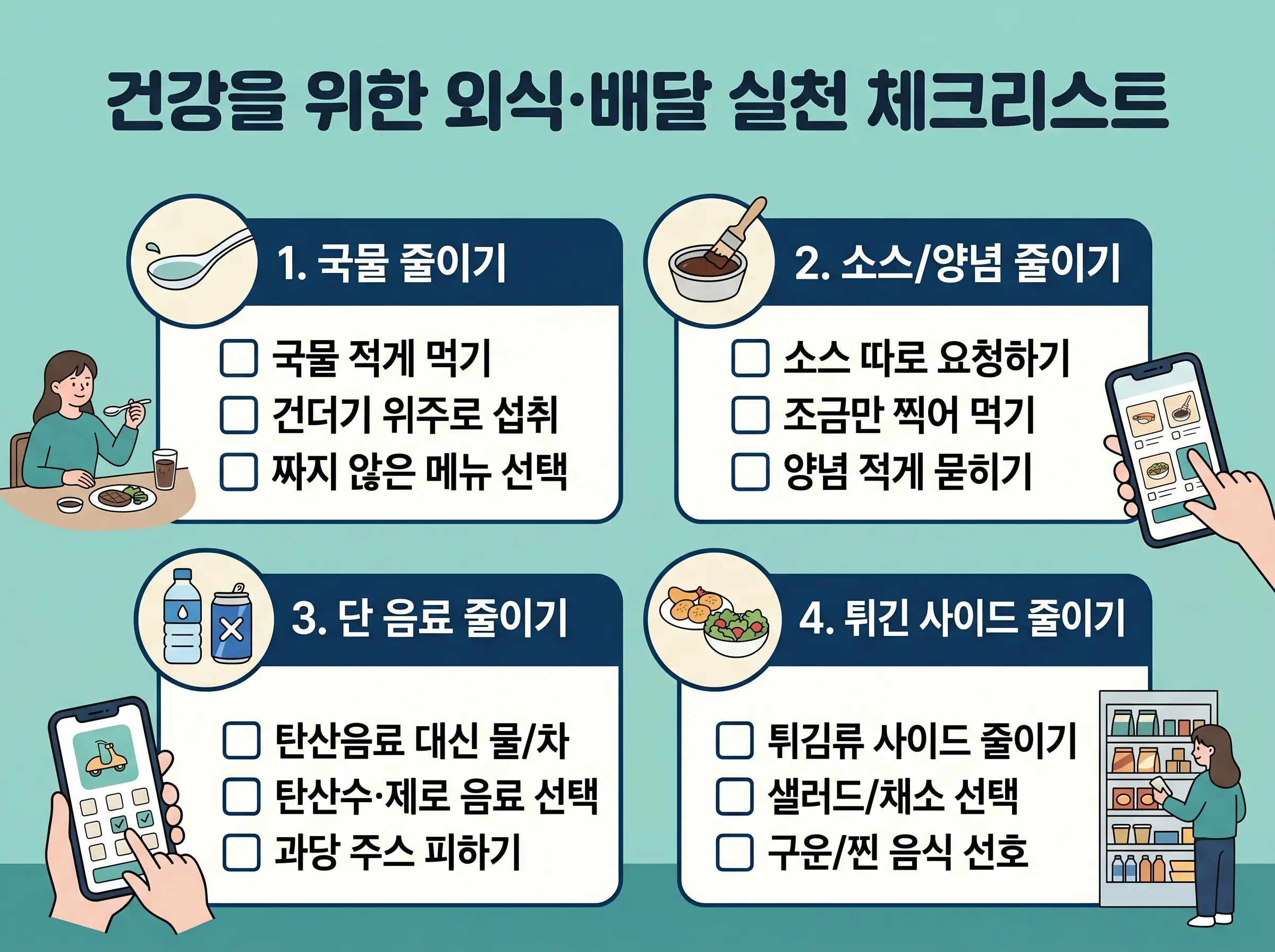 외식 배달 편의점에서 줄일 음식 체크리스트