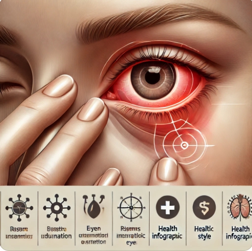 눈을 비비는 행동 + 경고 표시 