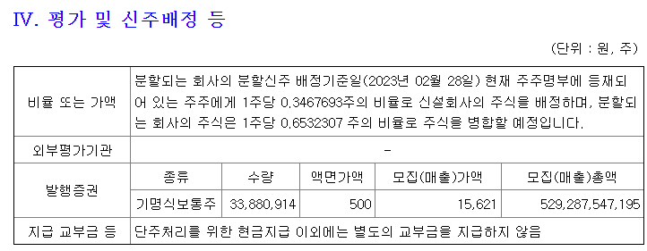 현대그린푸드 기업분할 주식배분 기준