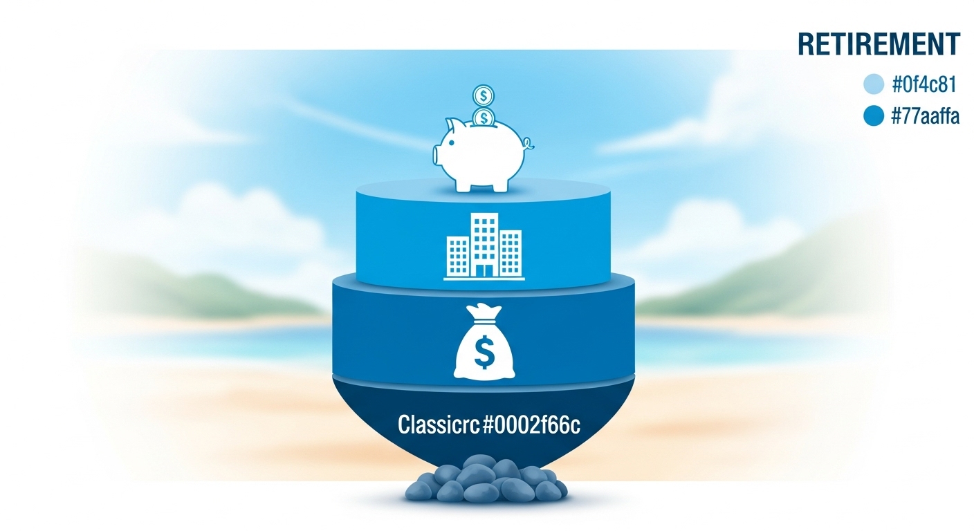 2025년 국민연금 고갈 논란 속, 3단계 연금 설계를 통해 든든한 노후를 준비하는 모습.