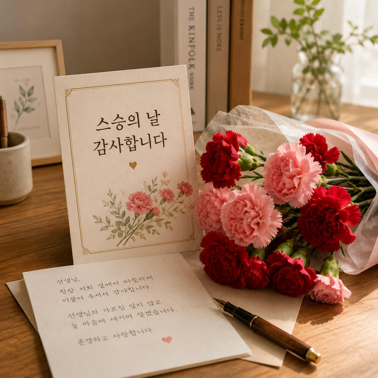 스승의 날 감사 카드와 카네이션