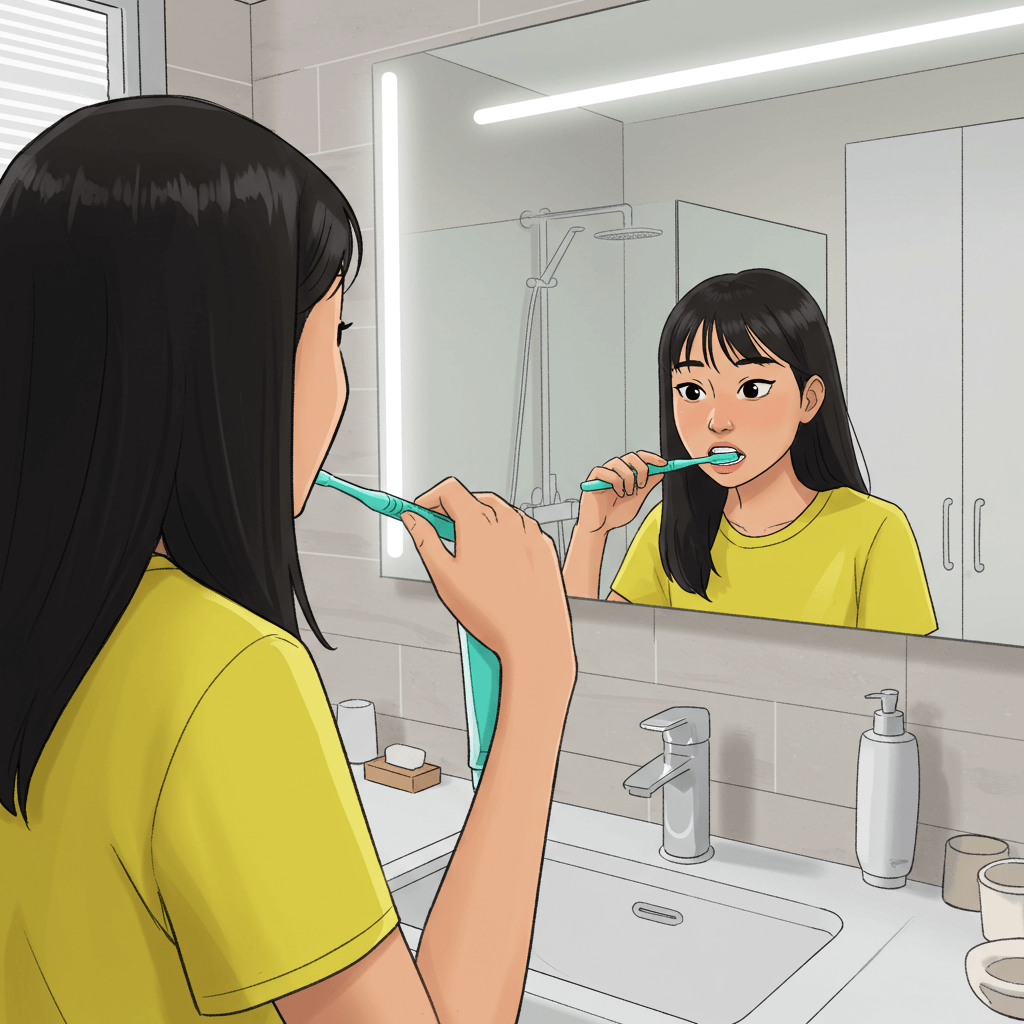 꿈에서 칫솔로 양치하는 여자