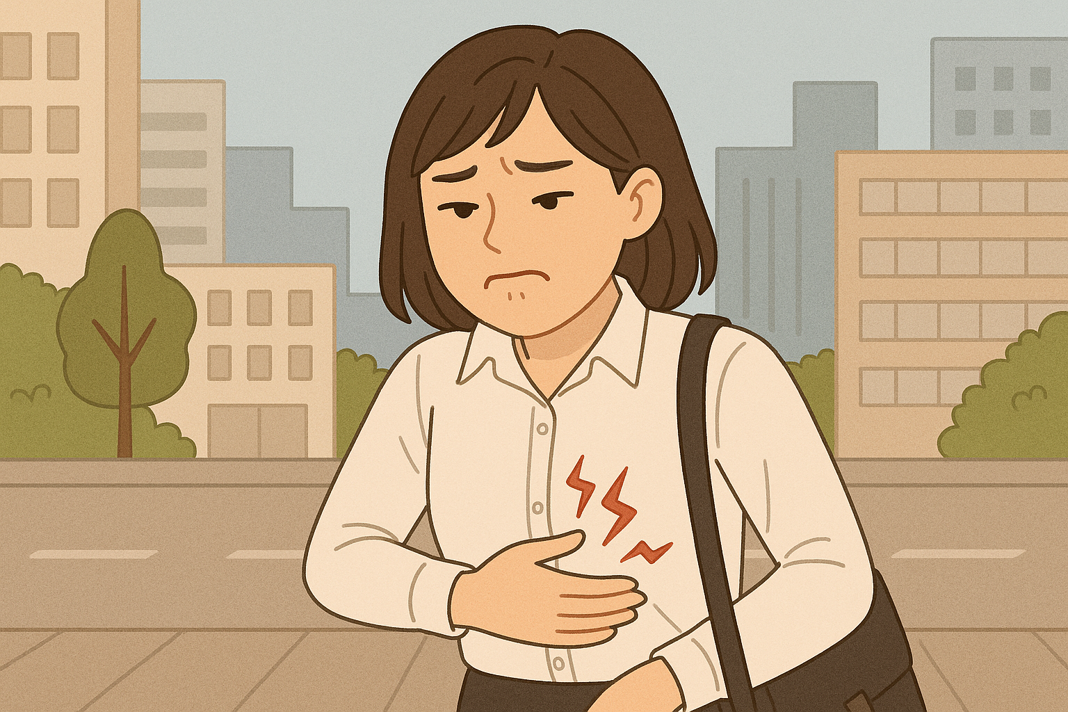 위염으로 속이쓰린 직장인의 모습