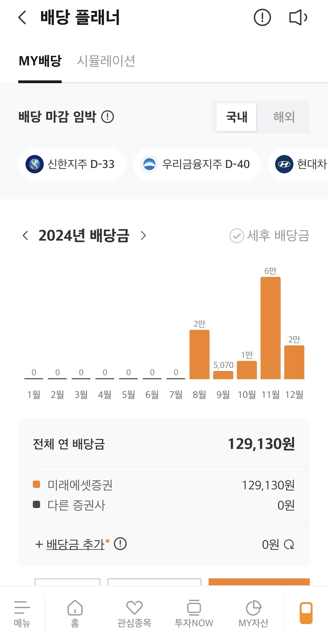 미래에셋 배당금 확인