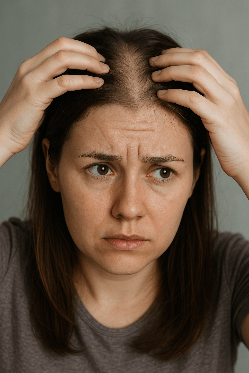 탈모 전조 증상을 고민하는 여성의 모습(출처:자제체작)