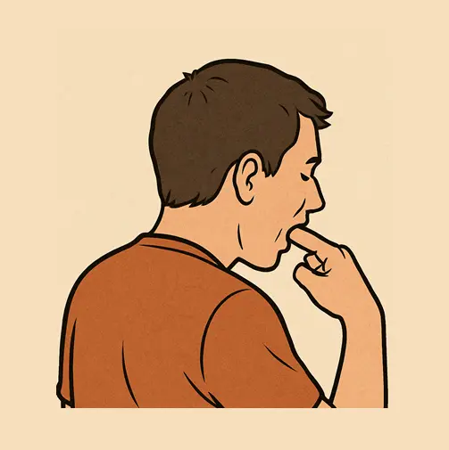 입 안에 손가락을 넣고 구역질을 유도하는 남성의 뒷모습