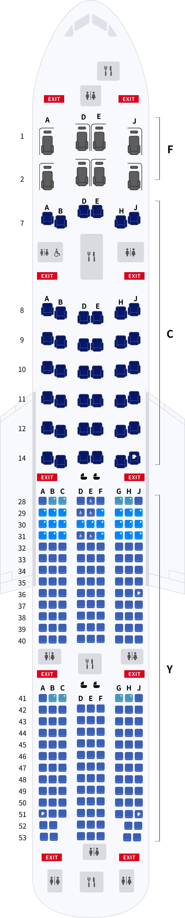 대한항공 보잉 B777 기본정보, 좌석배치도, 좌석 간격