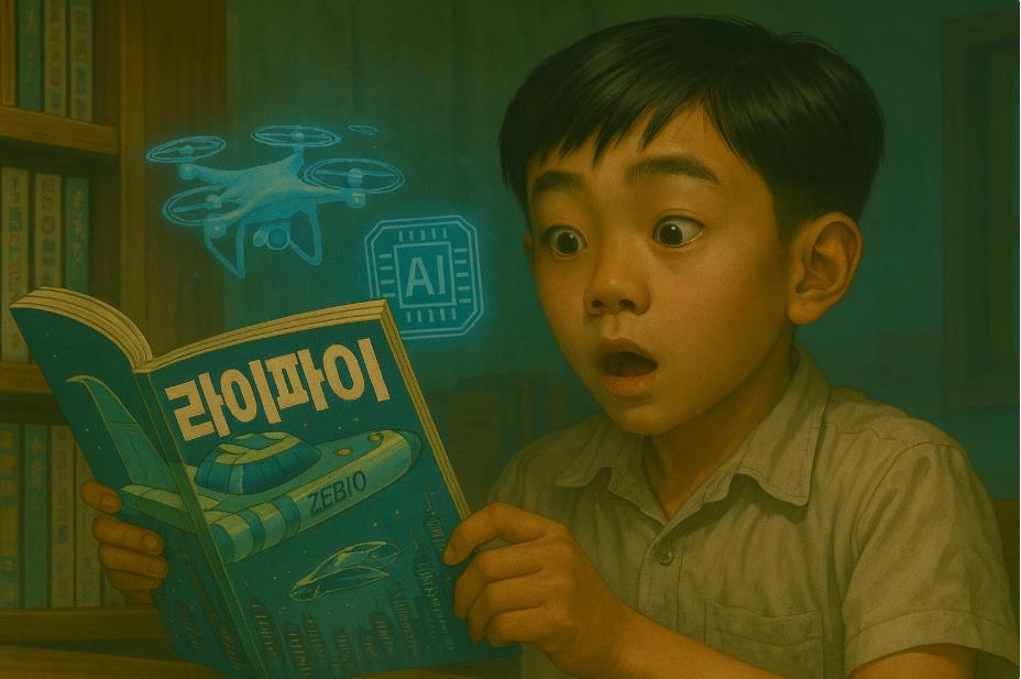 소년이 만화방에서 라이파이를 읽으며 놀라는 장면