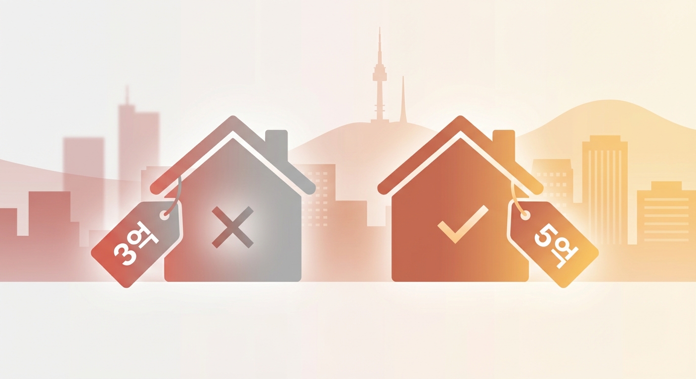 전세보증금 3억에서 5억으로 완화된 서울시 출산가구 주거비 지원 기준을 시각적으로 보여주는 그림.