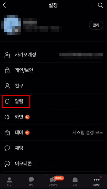 카카오톡 모바일 설정