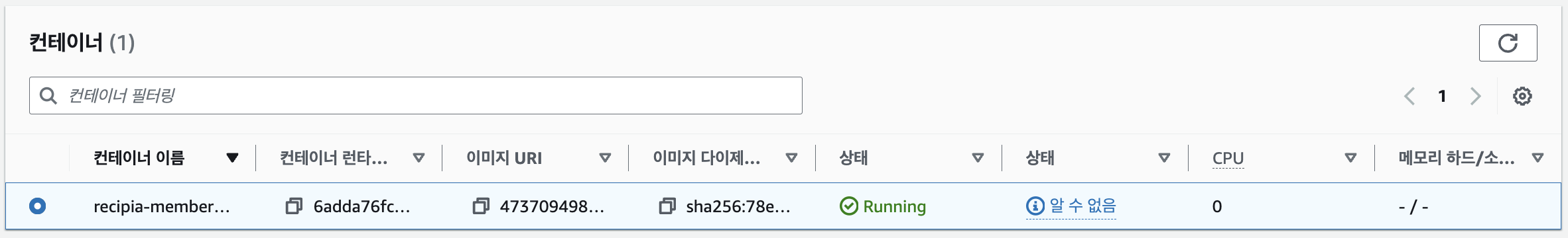 컨테이너명 확인
